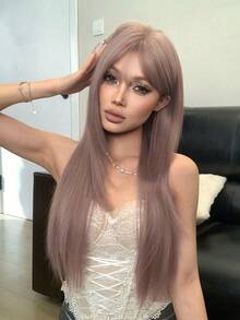 30英寸长直发耐热合成假发，玫瑰色纤维材质，适合日常佩戴，外观自然逼真。 - 乾枯玫瑰色 - 查看 11