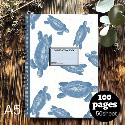100-Page Ocean Themed Turtle Texture Composition Notebook, Suitable For Classroom Note-Taking, Essay Writing Practice, Daily Learning Records, For School And Office Use, For Women And Men, Back To School Supplies