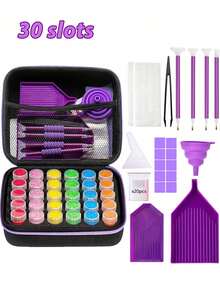 30/60/120/240 Slots DIY Diamond Painting Storage Box, Upgraded Canvas Organizer, Includes Accessories, Shock-Proof Beads & Art Supplies Storage Box, Portable Jewelry Box, Includes Tools, Multi-Functional Craft & Sewing Supplies Set, Plastic Material - Multicolor - View 14