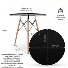 Mesa Comedor Estilo Eames Comedor Laminada Antecomedor Mesa Eames Redonda Desayunador para 2 o 3 Personas Mesa para Hogar y Mesa de Trabajo para Oficina (Negro 60 * 60) - Negro 60*60 - Ver 3