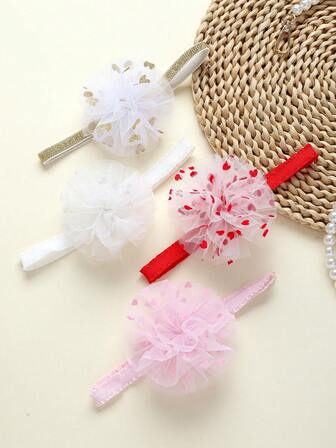 4条心形花朵婴儿发带，多色可选，适合所有季节，可爱婴儿发带，非常适合拍照和送礼