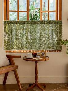 1pc Green Maple Leaf Rustic Spring Curtain, Fern Leaf Print Decor Curtain, Creates Natural Relaxing Ambiance, Fits Window Sill & Dining Area, Softens Light, Versatile For Multiple Scenes - Green - View 8