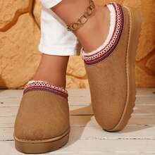 Womens Slippers Fall Winter Cotton Fuzzy Slippers Platform Slippers Mini Boots Braid Slippers Plush Fleece Lining Fuzzy Slippers Shoes Slippers Bedroom Slippers Indoor House - 駝色 - 查看 5