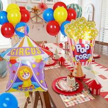 17 piezas Conjunto de globos de fiesta de carnaval, incluye palomitas de maíz, león, globos de lámina con forma de escenario de circo, adecuado para decoración de fiesta de cumpleaños, decoración de fiesta de cine, decoración de tema de carnaval, decoración de fondo de actuación de circo, decoraciones de fiesta - Multicolor - Ver 4