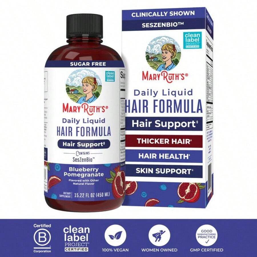 MaryRuth Daily Liquid Hair Formula - Hair Support - Thicker Hair For Women - Healthy Hair Habits - With SesZenBio - Biotin - Vitamin C - 16 Fl Oz, For Women, Free Shipping, Promotes Thicker Hair & Healthy Hair Habits With Biotin & Vitamin C - 16 fl oz - 查看 1