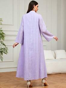 Women's Elegant V-Neck Long Sleeve Robe With Beaded Embroidery, Suitable For Ramadan, Parties, Dates And Daily Wear - Purple - View 2