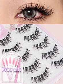 5 Pairs Of Natural False Eyelashes Fluffy And Soft 3D Mink Eyelashes Long Silky Eyelashesdaily Work Meetings Natural False Eyelashes Comfortable To Wear With Eyelashes Hand-Made Wing Elongated Natura Full False Eyelashes Free Eyelash Tweezers And Eyelash Brushes - 黑色 - 查看 1