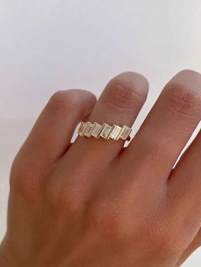 1 pièce Bague à étages en zircone cubique en argent sterling 925 élégante, parfaite pour les événements formels, les fêtes et autres occasions. Cadeau de bijoux raffiné pour les femmes