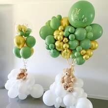 Sage Green & Gold Balloons Set, 20pcs 10/12in Olive Green Metallic Aluminum Foil Sequin Balloon Gold White Latex Balloons For Wedding, Jungle, Baby Shower, Birthday Party Decorations - Multicolor - View 3