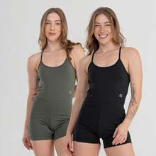 Set Of 2 Fitness Jumpsuits, Backless, Zero Transparency, For Gym, Crossfit - Black + Military - View 2