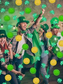 塑料幸运币和三叶草纸屑桌饰，爱尔兰幸运三叶草纸屑，圣帕特里克节桌饰，适用于圣帕特里克节派对装饰、伴手礼、生日派对、迎婴派对、婚礼装饰 - 彩色 - 查看 2