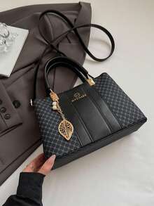 时尚印花大容量通勤包，新款经典百搭女士单肩手提斜挎包 - 彩色 - 查看 7