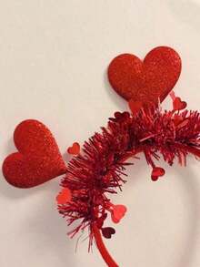 1pcs Valentine's Day Headband, Heart-Shaped Hair Hoop, Wedding Atmosphere Decor, Valentine's Party Supplies, Bridal/Bridesmaid Headpiece - 紅色 - 查看 4