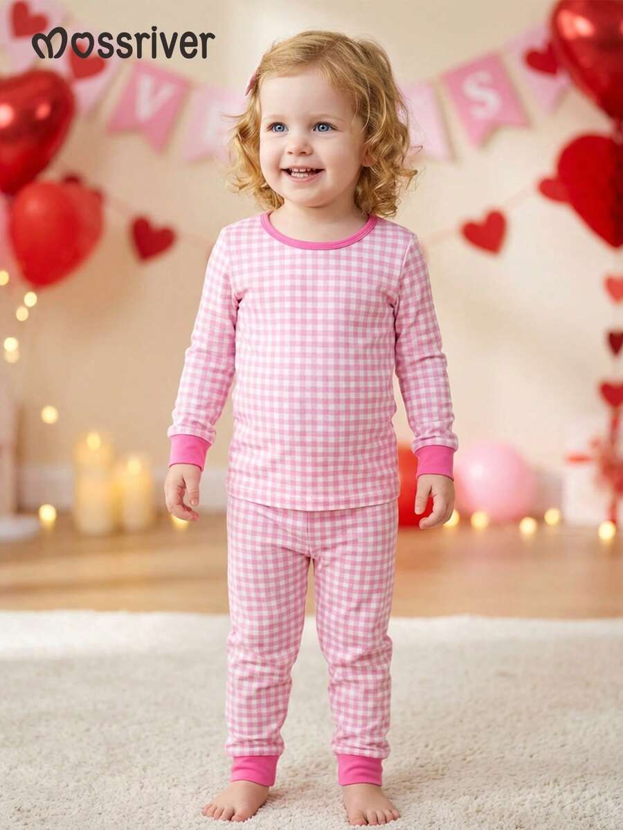 MOSSRIVER Girls Bamboo Pajamas - Soft Easter Bunny & Carrot Print Long Sleeve Sleepwear - Gift Idea, All Seasons - 淺粉色 - 查看 1