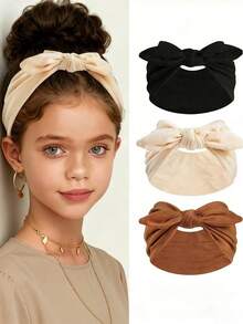 3/1pc Girls Bowknot Rabbit Ear Headband, Boho Extra Wide Cute Rabbit Ear Knotted Headband, Solid Color Bowknot Hair Accessory, Suitable For Girls Daily Wear, Autumn/Winter Headband - Multicolor - View 8