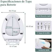 Asiento Elongado para WC Asiento para Inodoro de Cierre Lento y Silencioso Tapa para Retrete Económico Toilet Seat Residencial Tapa de Baño WC Universal Taza de Inodoro Alargado para Sanitario 46*36cm(default) - Multicolor - Ver 8