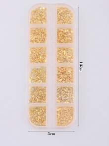 12格迷你金色美甲装饰，DIY金色心形长方形水滴形蝴蝶结美甲配件，美甲用品，美甲饰品，Y2K美甲饰品 - 金色 - 查看 11