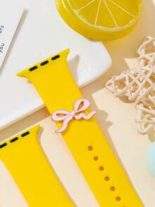 2026 Unisex einzigartiges Schleifen-Dekor mit Frucht Smartwatch Band, 3 Farben: Rosa, Blau, Weißes Schleifen-Muster dekorativer Ring, Smartwatch Silikonarmband Zubehör kompatibel mit Apple - Wie im Bild gezeigt - Übersicht 6