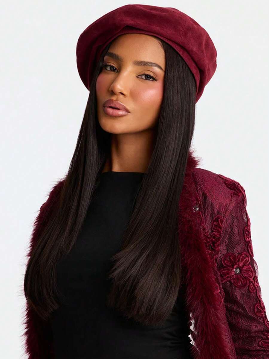 1pc New Versatile Suede Beret Hat, Retro Brown Beanie Cap, Fashionable British Style Artist Hat For Women, Autumn/Winter - Multicolor - View 1