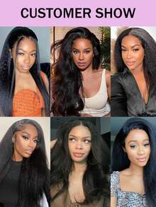 180% Density Transparent 13x4 Lace Front Natural Black Soft Natural Human Hair Wig, Suitable For Women