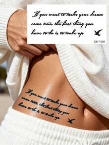 6片/1片装草本果汁半永久细线临时纹身贴纸 - 励志情感手写英文短句图案，可贴于背部、肩部、颈部、锁骨、腹部、腿部和身体其他部位。防水，不反光。纹身贴纸。 - 藍色 - 查看 13