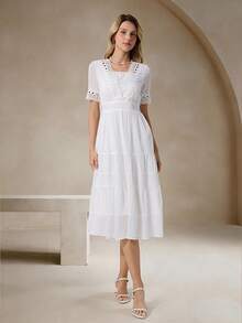 ELYRADIA 女士白色中长连衣裙，优雅成熟风格，透气轻盈，适合婚礼宾客、夏季度假及休闲穿着。 - 白色 - 查看 2