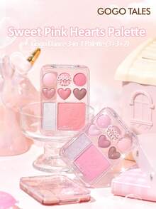 GOGO TALES 甜心腮红眼影盘，哑光和珠光质地，高显色度，持久不脱妆，附赠DIY贴纸，奶油粉、糖棕和大地色系，腮红高光二合一彩妆盘，适合学生和化妆新手，GOGOTALES - #G01 Bubbly Milk - 查看 3