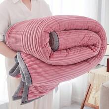 1pc Polyester Solid Color Striped Letter Throw Blanket, Suitable For Autumn/Winter, Gift, Bedroom & Living Room Decor - Red Bean Paste Color - View 3