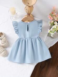 1pc Baby Girl Cute Flutter Sleeve Dress, Thin Summer Style - Baby Blue - View 2