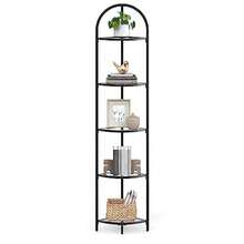 VASAGLE Estantería Esquinera de 5 Niveles Librería Estantería para Baño Soporte para Plantas Vidrio Templado Moderno para Salón Cocina Negro MLGT810B61 - Negro Clásico - Ver 1