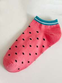 3/5包 新款春夏薄款透气水果图案船袜，学院风，清新休闲，百搭女士短款低帮袜