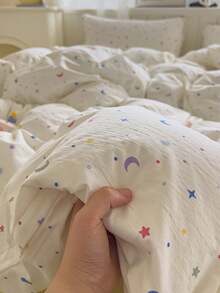 Bộ 3 món bằng polyester in hình sao và trăng đơn giản, phù hợp cho ký túc xá, phòng ngủ, giường đơn/đôi/cỡ Queen, mềm mại và thoáng khí, có khóa kéo, có thể giặt máy (1 vỏ chăn, 2 vỏ gối, không kèm ruột chăn) - Nhiều màu - Xem 8