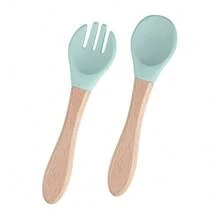 Customized Text Logo Fork & Spoon Set, Silicone Utensils With Wooden Handles, Personalized Name Engraved, Vibrant Colors Suitable For Young People, Durable Cutlery - Multicolor - View 16