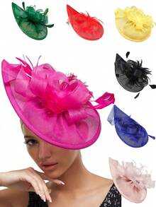 1件装女士迷人帽子茶会头饰肯塔基德比婚礼花朵网纱发夹发饰