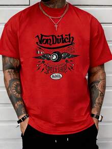 1Pcs Men's Tops 220G Graphic Tee Women Gothic 100% Cotton Y2K Swag Men Clothes Motor Cycles Graphic Printed T Shirt Valentine's Day Gifts For Men Summer,  Motor Speed Shop Built For Speed Eye With Wings Graphic Tee - 紅色 - 查看 1