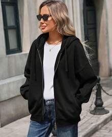 Sudaderas con capucha con cremallera para mujer, sudaderas con lavado ácido, ropa de otoño e invierno con estilo Y2K, chaquetas, ropa de calle vintage - Negro - Ver 2