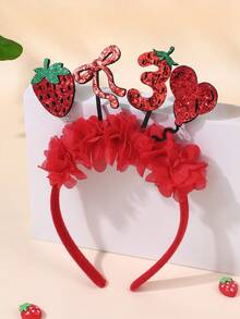 1pc Pink Strawberry Headband, Iron Strawberry Headband, Cute Birthday Hair Accessory, Birthday Party Gift - Red - View 6