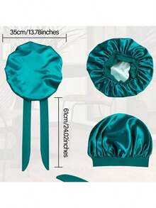 1pc Elastic Headband Sleep Cap, Hair Care Cap With Ribbon Bow Sleep Bonnet - Multicolor - View 3