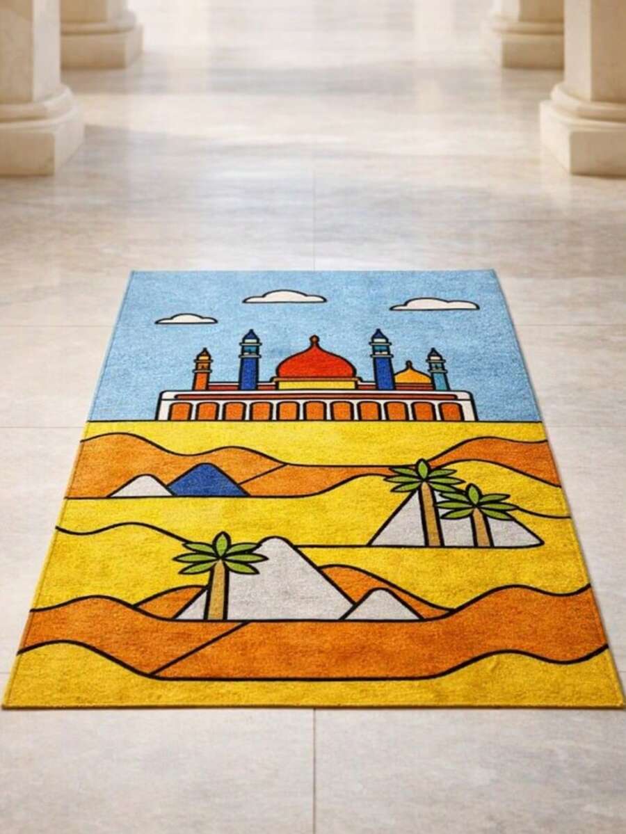 Hot-Selling Portable Prayer Mat, 1 Piece Size 18.89*38.59 Inches, Cartoon Pattern Design. Suitable For Pilgrimage, Foldable For Home Use, An Ideal Choice For Prayer. Can Be Used Indoors And Outdoors, In The Study, Hallway, And During Festival.
