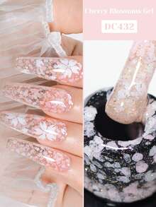 Mtssii 1瓶7毫升裸粉色樱花闪粉凝胶指甲油，闪亮花朵亮片凝胶指甲油，春夏美甲半永久可卸美甲UV凝胶指甲油，情人节美甲用品，家用和沙龙适用 - 彩色 - 查看 1