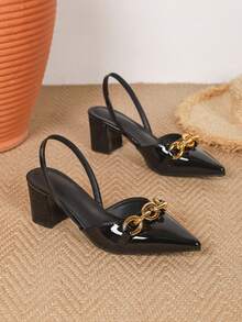 Spring New Fashion Women's Pointed Toe Wedding High Heels, Thick Heel Black Bow Tie Casual Comfortable Shoes - Black - View 6