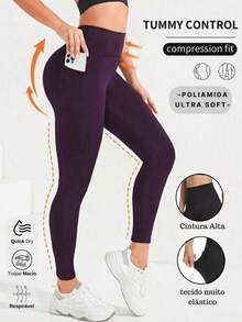 High-Compression Leggings With Pockets - Performance And Practicality - 紫色 - 查看 2