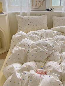 Bộ 3 món bằng polyester in hình sao và trăng đơn giản, phù hợp cho ký túc xá, phòng ngủ, giường đơn/đôi/cỡ Queen, mềm mại và thoáng khí, có khóa kéo, có thể giặt máy (1 vỏ chăn, 2 vỏ gối, không kèm ruột chăn) - Nhiều màu - Xem 7