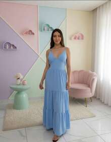Women's Duna Ruffled Maxi Dress With Built-In Bra - Elegance, Lightness And Perfect Drape. - 查看 3