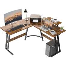 L Shaped Gaming Desk 120x120cm With Removable Monitor Stand Corner Computer Desk Large PC Writing Table For Home And Office Easy To Assemble Wood Grain Rustic Brown - Rustic Brown - View 2