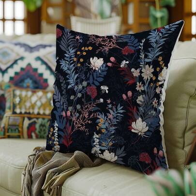 1 st örngott med blått och svart blommönster, lämpligt för kuddar i bilen, soffor i vardagsrummet, sovrummet, kuddar till sänggaveln och heminredningskuddar (kuddinlägg ingår ej), enkelsidigt tryck.