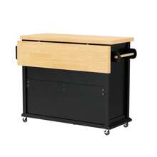 Ilha de cozinha móvel com rodízios e mesa de jantar extensível, carrinho de cozinha com gavetas multifuncionais, ideal para cozinha e sala de jantar (preto) - Preto - Ver 8