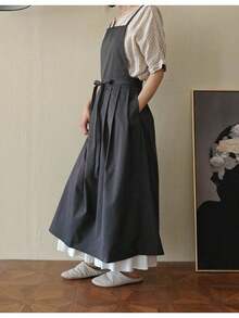 エプロン韓国風綿麻加長は家庭用花屋でプレゼントにも使える - ダークグレー - チェックする 1