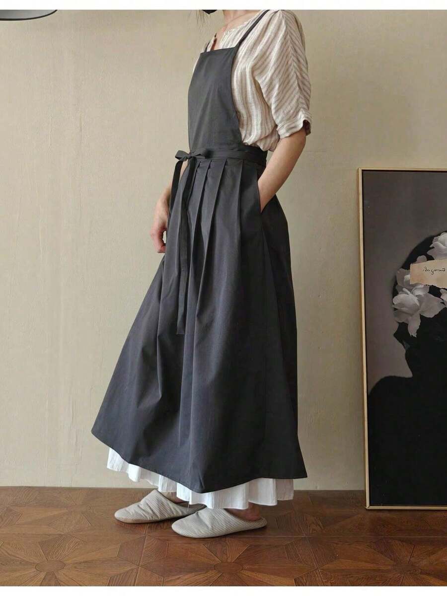 エプロン韓国風綿麻加長は家庭用花屋でプレゼントにも使える - ダークグレー - チェックする 1