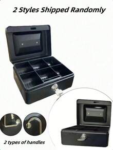 1pc Medium Steel Lockable Money Box With Coin Tray, Random Single Or Dual Slot Delivery - Black - View 3